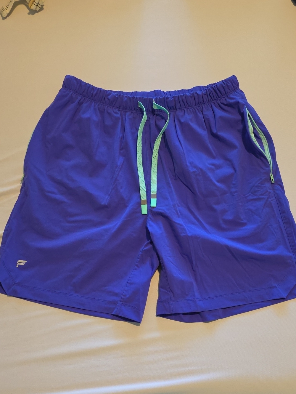 Fabletics Men's Athletic Shorts in Royal Blue with Mint Drawcords